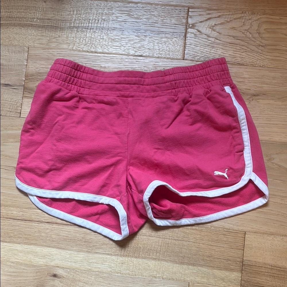 Puma Pink and White Athletic Shorts with Elastic Waistband